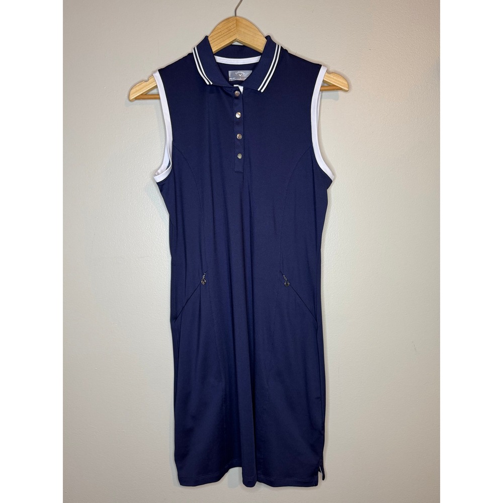 Callaway Opti-Dri Womens Navy Blue Sleeveless Golf Dress Size Small
